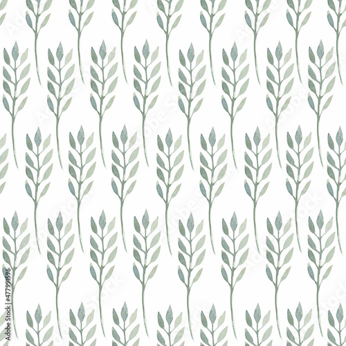 Fototapeta Naklejka Na Ścianę i Meble -  Green branch watercolor seamless pattern