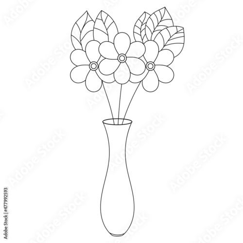 Flowers vector and Line Arts. Flowers in vase for coloring page. Vector illustration.