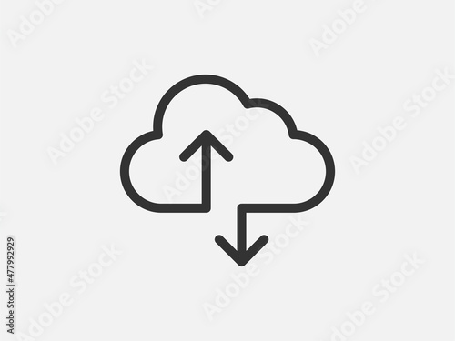 Technology icon vector cloud computing connection. Big data global server. Line design symbol.