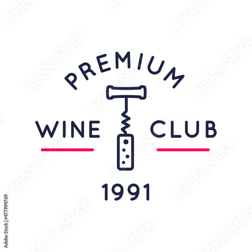 Wine club logo, icon. Corkscrew with cork designed for vineyards, wineries, wine shops and stores. Vector illustration