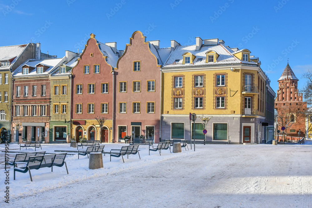 Tenement houses in the old town. Olsztyn in Poland