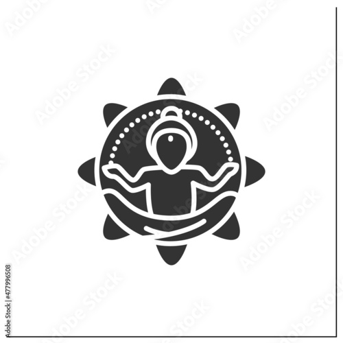 Yoga master glyph icon. Meditation, concentration, relaxation, internal peace practicing.Indian culture, esthetics,traditions and customs.Filled flat sign. Isolated silhouette vector illustration