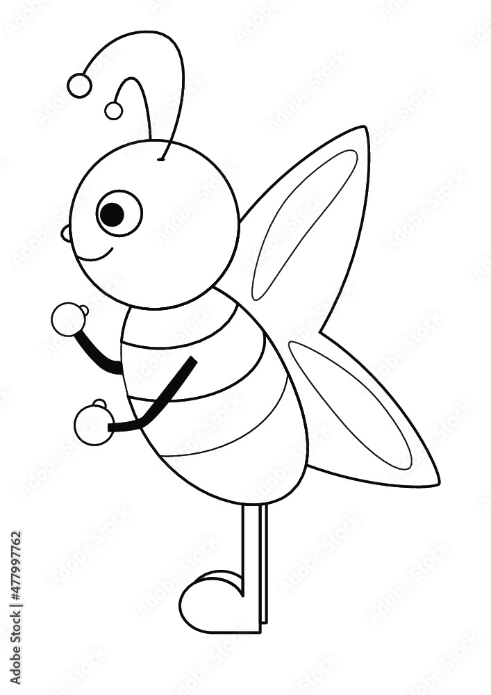 Fototapeta premium Cute bee wings, antenna coloring children 3 years 4 years 5 years 