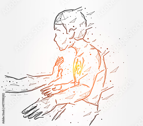 Abstract vector illustration of a man being pushed away with his hand. Push away concept art. A person rejects another person.
