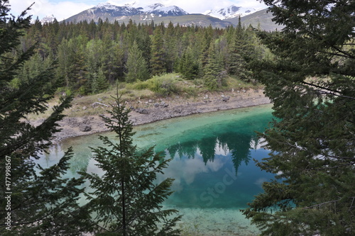 Fototapeta Naklejka Na Ścianę i Meble -  Beautiful blue lakes in Jasper national park. Wonderful road trip through Banff and Jasper national park in British Columbia, Canada. An amazing day in Vancouver. What a beautiful nature in Canada.