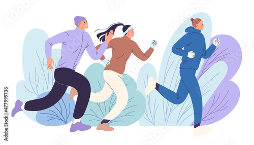 Group of runners running in the park