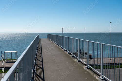 View on Afsluidijk  long dam with freeway for protection of Netherlands from North Sea