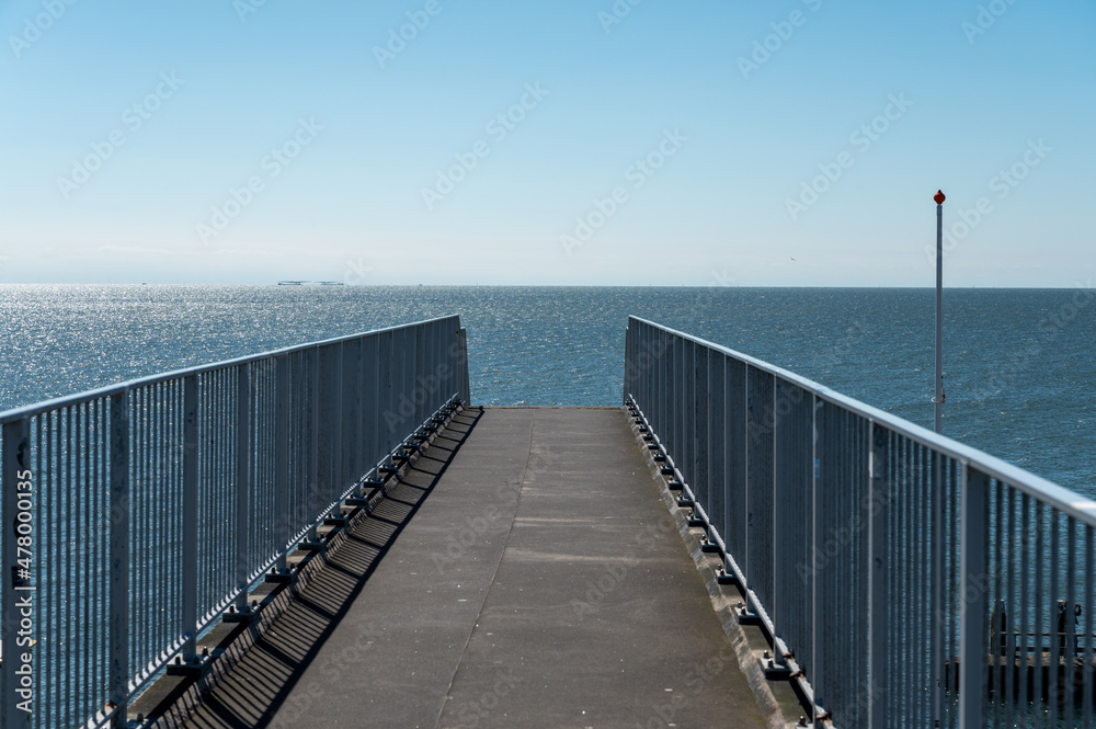 View on Afsluidijk, long dam with freeway for protection of Netherlands from North Sea
