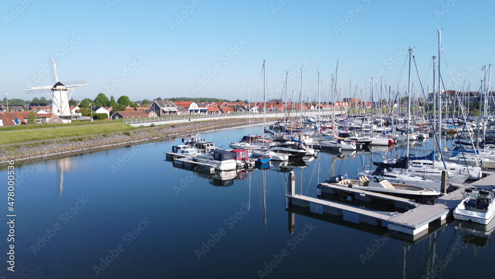 View on yacht harbour in Wemeldinge, Zeeland, Netherlands