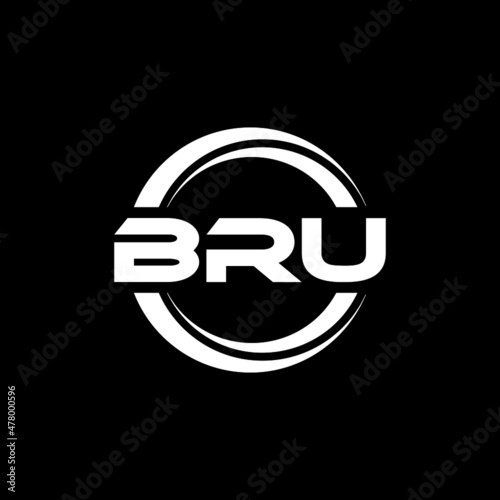 BRU letter logo design with black background in illustrator, vector logo modern alphabet font overlap style. calligraphy designs for logo, Poster, Invitation, etc. 
