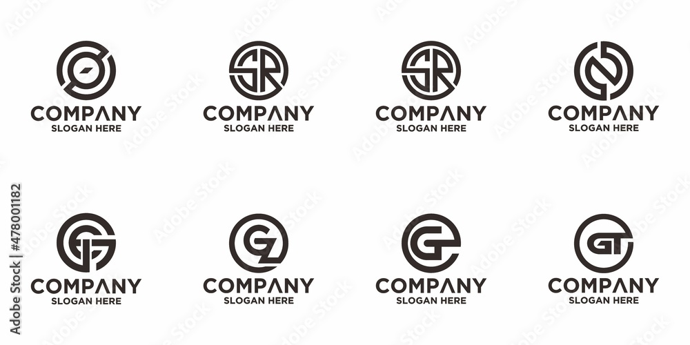 Set initial letter Logo Icon Template. Illustration vector graphic. initial circle O, GR, E, GE, GZ, EG, or GT logo design
