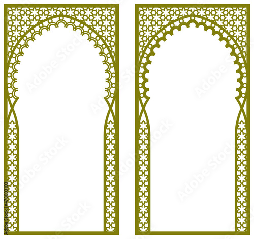 Rectangular frame with Arabic pattern and curly frame. Proportion 1x2 photo