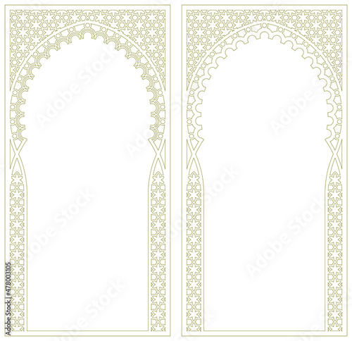 Rectangular frame with Arabic pattern and curly frame. Proportion 1x2. Contoured lines