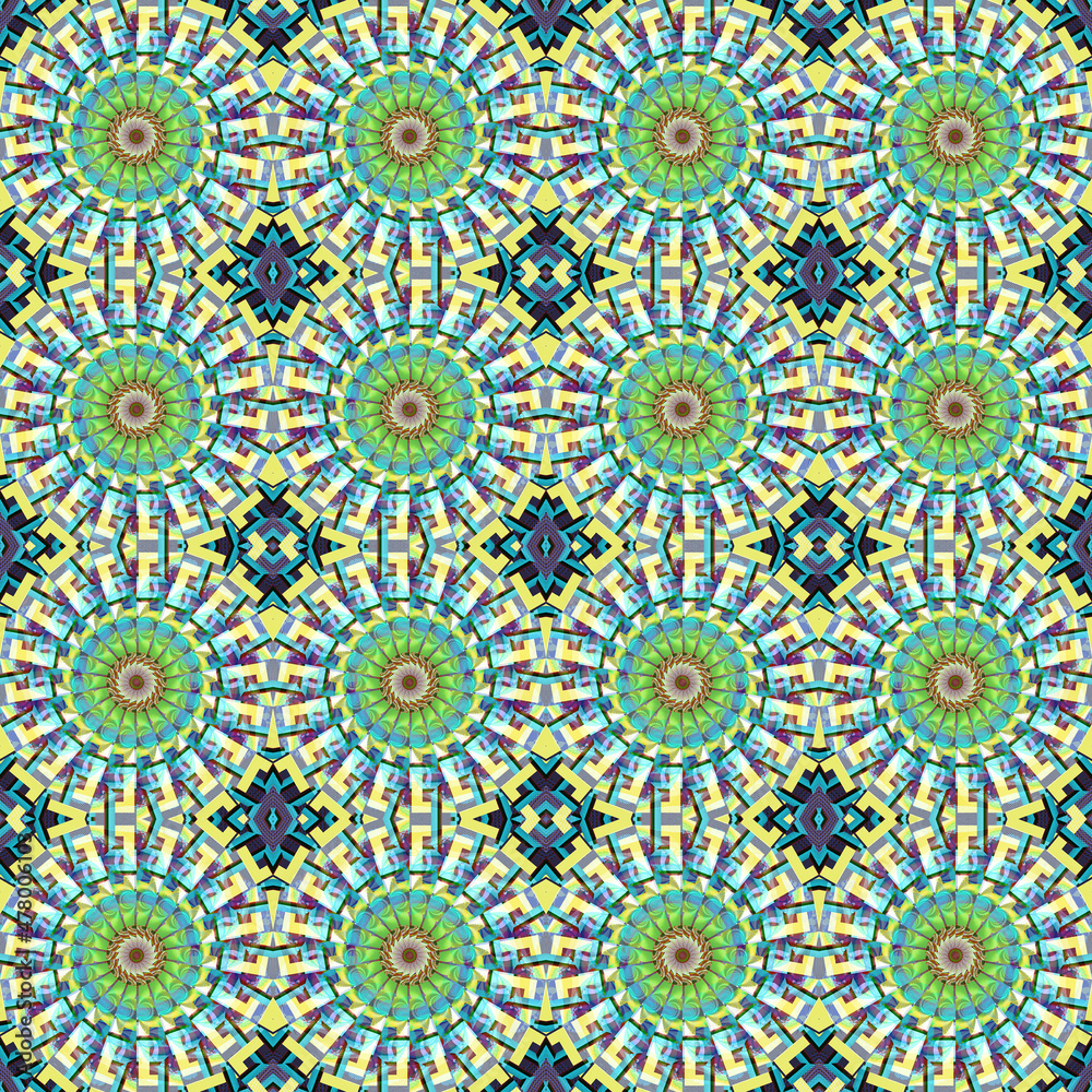 Bohemian seamless green mandala pattern