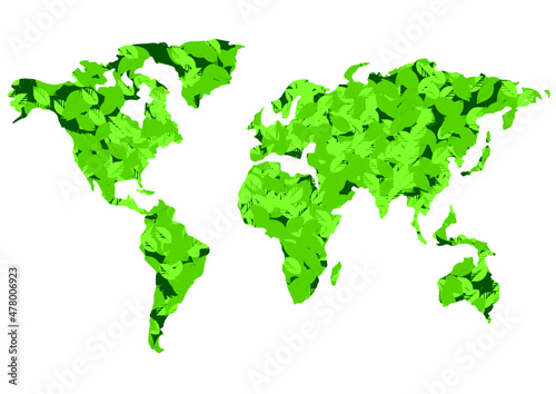 Vector background with the world map in green tones. Green background with place for text.