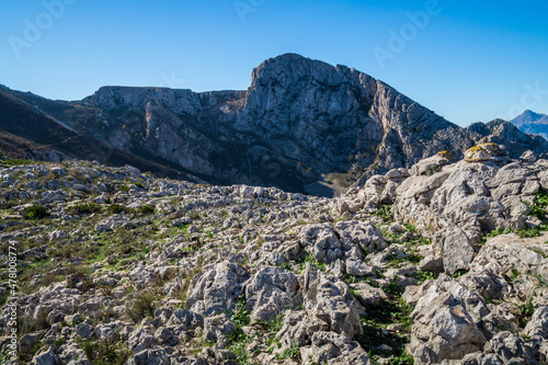 mountain landscape with limestone rocks and clear blue sky beautiful hiking destination in Spain