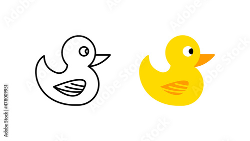 Toy duck icon special collection colorful icon set. Upload the yellow duck vector. Design element colored flat icon and linear symbol. Editable linear icon set.