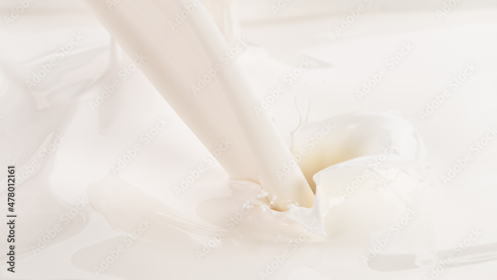 Pouring milk splash, close-up macro shot.