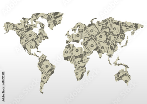 
Vector background with world map and money pattern. Background with space for text.