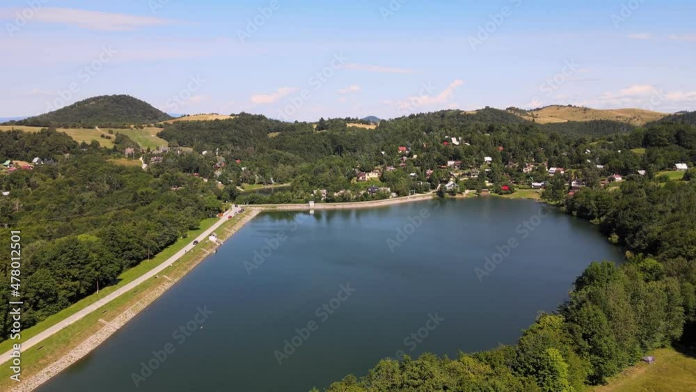 Aerial view of Vindsachtske lake in the village of Stiavnicke Bane in Slovakia Aerial view of Vindsachtske lake in the village of Stiavnicke Bane in Slovakia