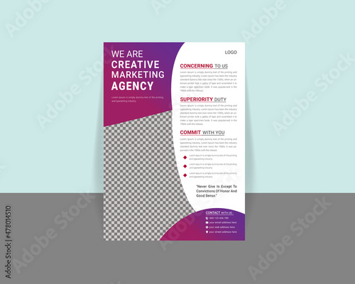 Corporate Business Flyer Template Design, Creative Marketing Agency, modern, A4 size, Gradient, Colorful, fully editable, Vector eps file, print ready.