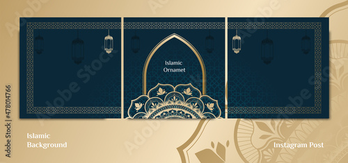 islamic ornament gold post instagram background design vector
