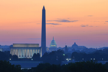 Washington D.C. skyline at night with major monuments in view - Washington D.C. United States of America	