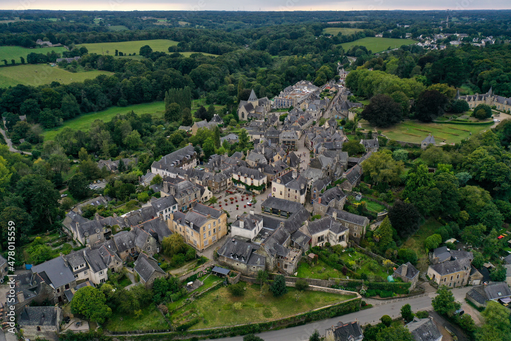 aerial view on the village of rochefort en terre