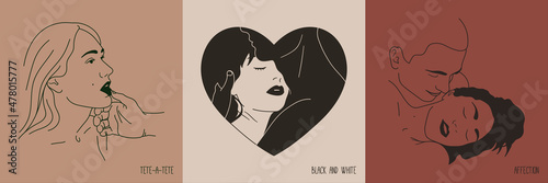 People in love. Interracial couple. Lovers portrait set. Heart frame