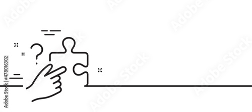 Search puzzle line icon. Jigsaw piece with Question sign. Find solution symbol. Minimal line illustration background. Search puzzle line icon pattern banner. White web template concept. Vector