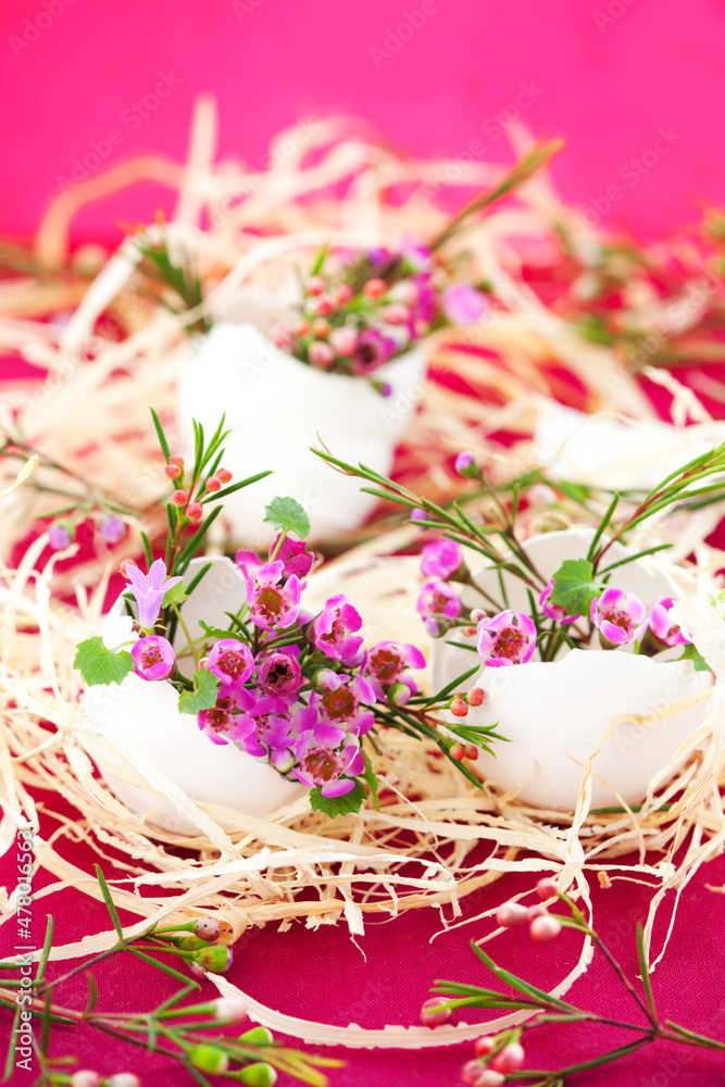 Easter decorations with Pink flowers in eggshells Easter decorations with Pink flowers in eggshells