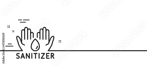 Hand sanitizer line icon. Sanitary cleaning sign. Washing hands symbol. Minimal line illustration background. Hand sanitizer line icon pattern banner. White web template concept. Vector