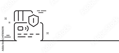 Credit card line icon. Bank money payment sign. Shield protection symbol. Minimal line illustration background. Card line icon pattern banner. White web template concept. Vector