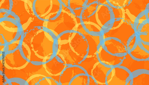Colorful painted circle stamps textile print. Round shape splotch overlapping elements vector