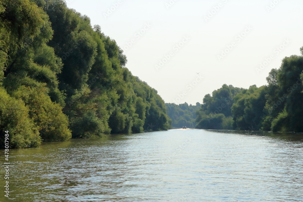 Boat for tourists in the Danube Delta in Romania Boat for tourists in the Danube Delta in Romania