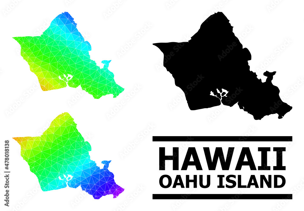 Vector lowpoly spectrum colored map of Oahu Island with diagonal
