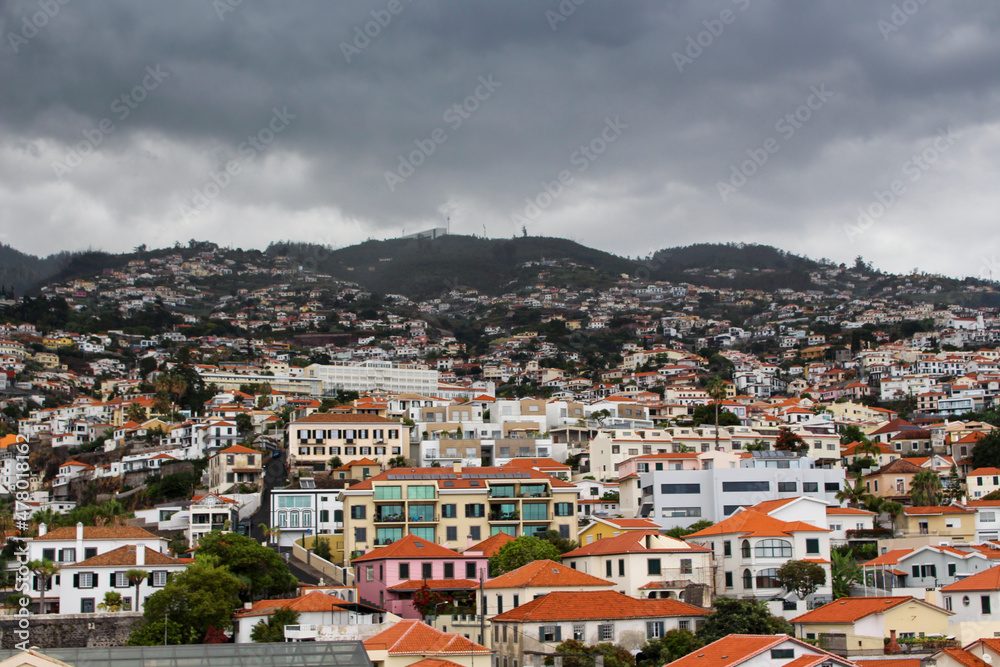 View of the city of Funchal, Madeira
Mountains and houses on the background.
