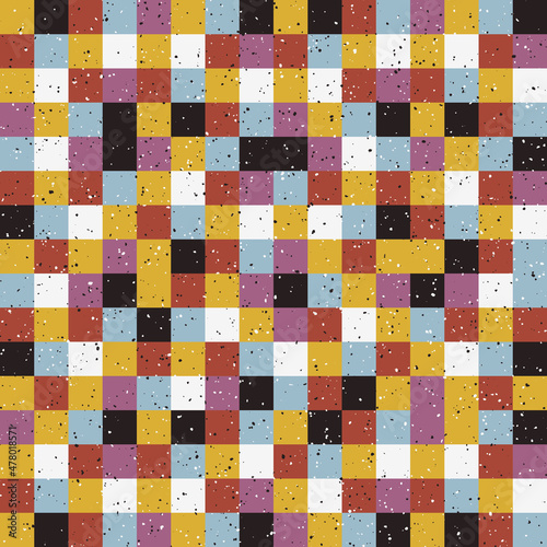 The tiles are pastel colors, grainy effect creates texture. Avant-garde abstract tile decor. Vector noisy squares like pixels.