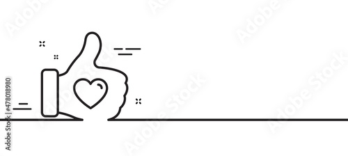 Like hand line icon. Thumbs up finger sign. Brand ambassador gesture symbol. Minimal line illustration background. Like hand line icon pattern banner. White web template concept. Vector