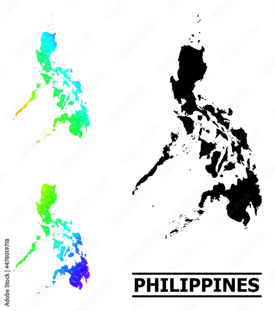 Vector low-poly spectral colored map of Philippines with diagonal gradient. Triangulated map of Philippines polygonal illustration.
