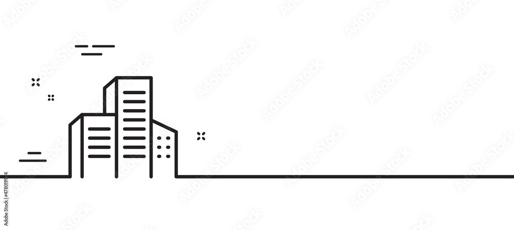 Buildings line icon. City architecture sign. Skyscraper building symbol. Minimal line illustration background. Buildings line icon pattern banner. White web template concept. Vector Buildings line icon. City architecture sign. Skyscraper building symbol. Minimal line illustration background. Buildings line icon pattern banner. White web template concept. Vector