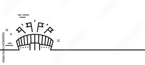 Sports arena line icon. Stadium with flags sign. Sport complex symbol. Minimal line illustration background. Sports arena line icon pattern banner. White web template concept. Vector