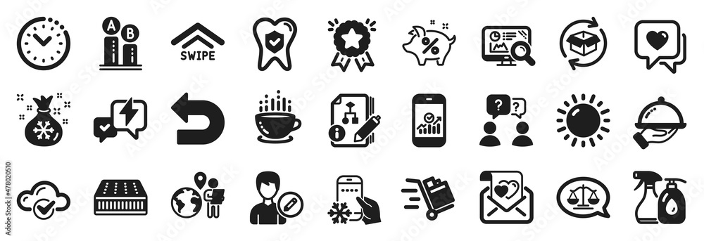 Set of Business icons, such as Coffee cup, Sunny weather, Loan percent icons. Love letter, Smartphone statistics, Santa sack signs. Heart, Seo analytics, Ab testing. Edit person, Push cart. Vector Set of Business icons, such as Coffee cup, Sunny weather, Loan percent icons. Love letter, Smartphone statistics, Santa sack signs. Heart, Seo analytics, Ab testing. Edit person, Push cart. Vector
