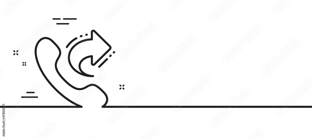 Obraz premium Call center service line icon. Share phone call sign. Feedback symbol. Minimal line illustration background. Share call line icon pattern banner. White web template concept. Vector
