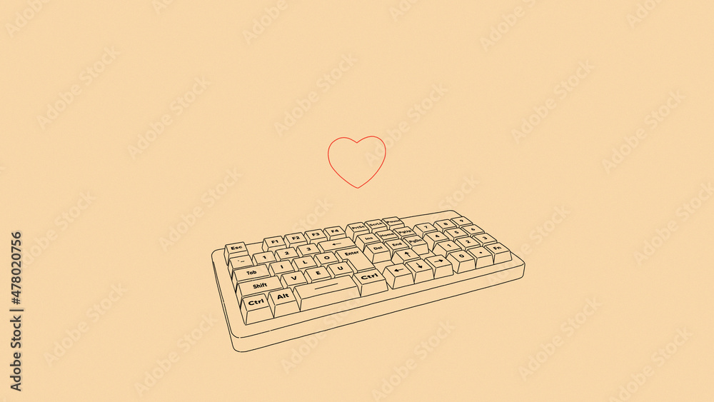 Romantic Valentine's Day. Heart on a Keyboard Aesthetic Lofi Background