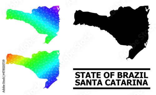 Vector lowpoly rainbow colored map of Santa Catarina State with diagonal gradient. Triangulated map of Santa Catarina State polygonal illustration.