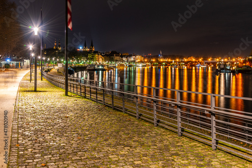 Baldwin Bridge in Koblenz by night photo
