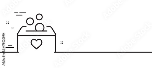 Donate money box line icon. Fundraising box sign. Donation coin symbol. Minimal line illustration background. Donation line icon pattern banner. White web template concept. Vector