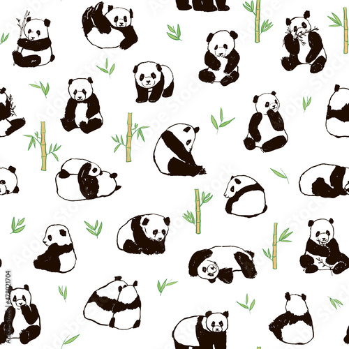 Panda animal vector seamless pattern
