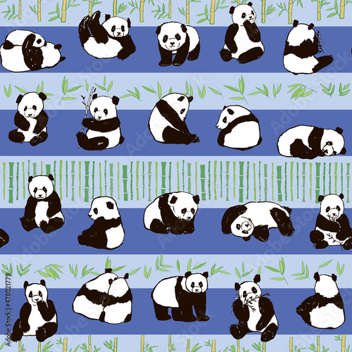 Fototapeta Naklejka Na Ścianę i Meble -  Panda animal vector seamless striped pattern
